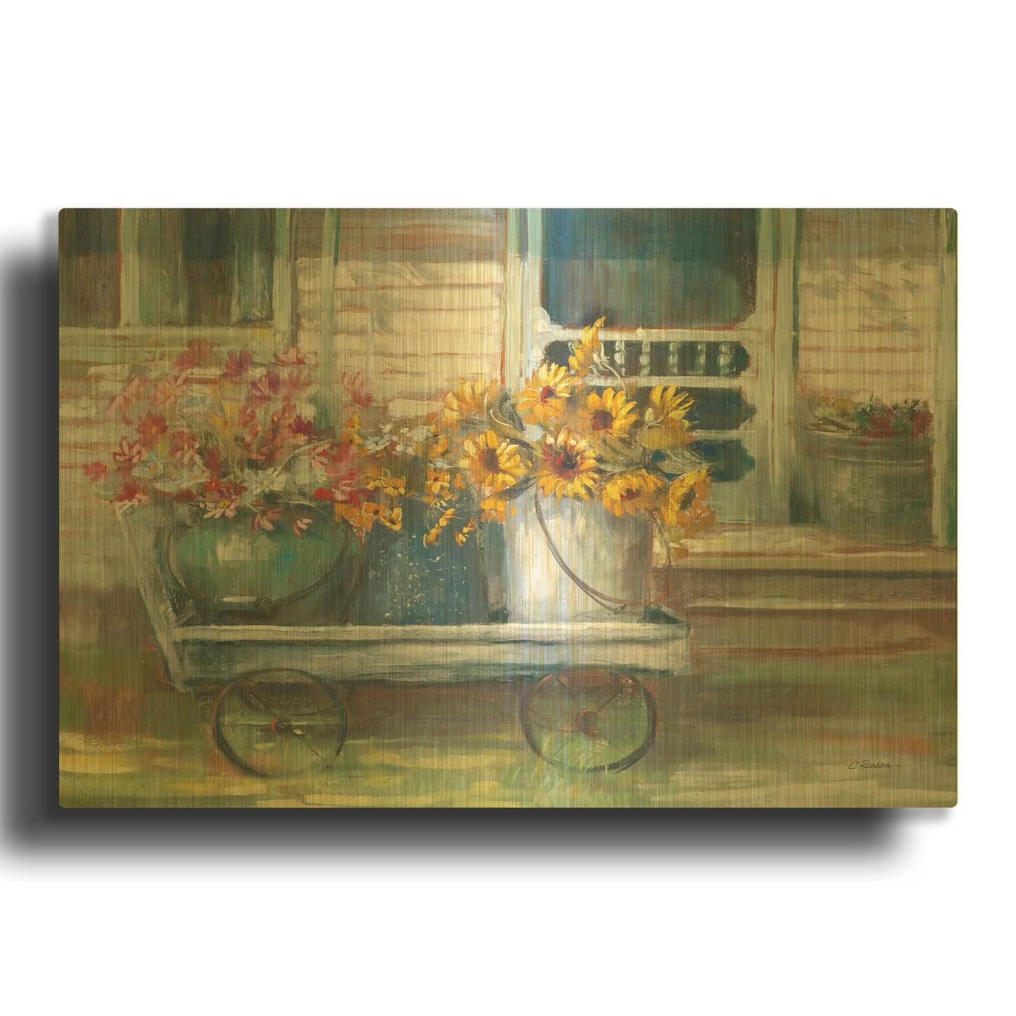 'Garden Wagon Bright' By Carol Rowan Gold Metal Wall Art