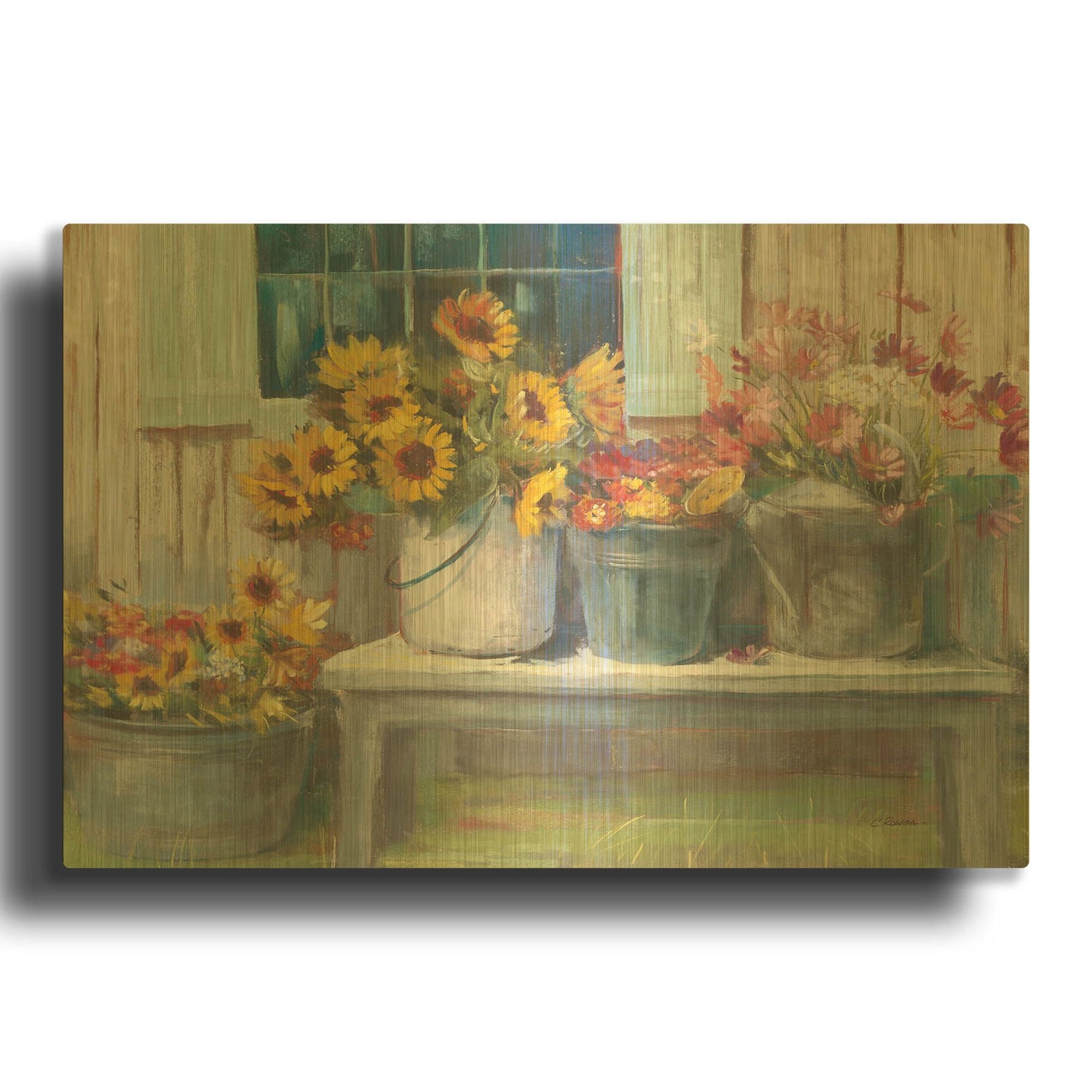 'Green Bench Bright' By Carol Rowan Gold Metal Wall Art