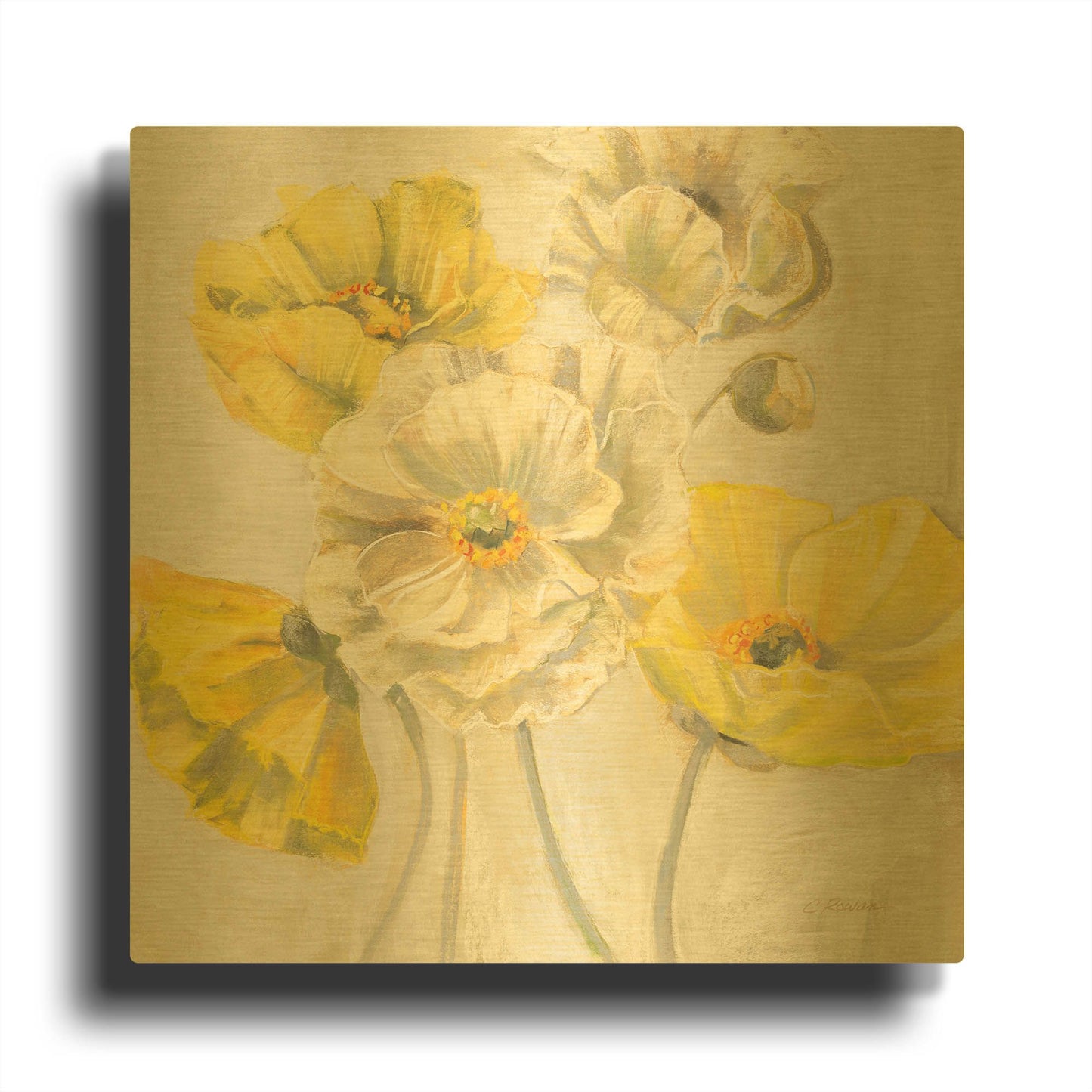 'Gold And White Contemporary Poppies Neutral' By Carol Rowan Gold Metal Wall Art