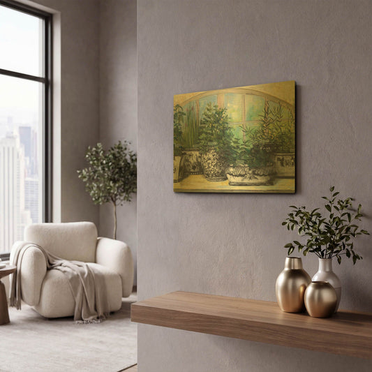 'Windowsill Herbs Bw Vases Crop' By Carol Rowan Gold Metal Wall Art