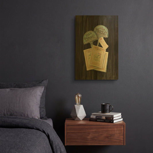 'Seed Packs Black Wood' By Carol Rowan Gold Metal Wall Art