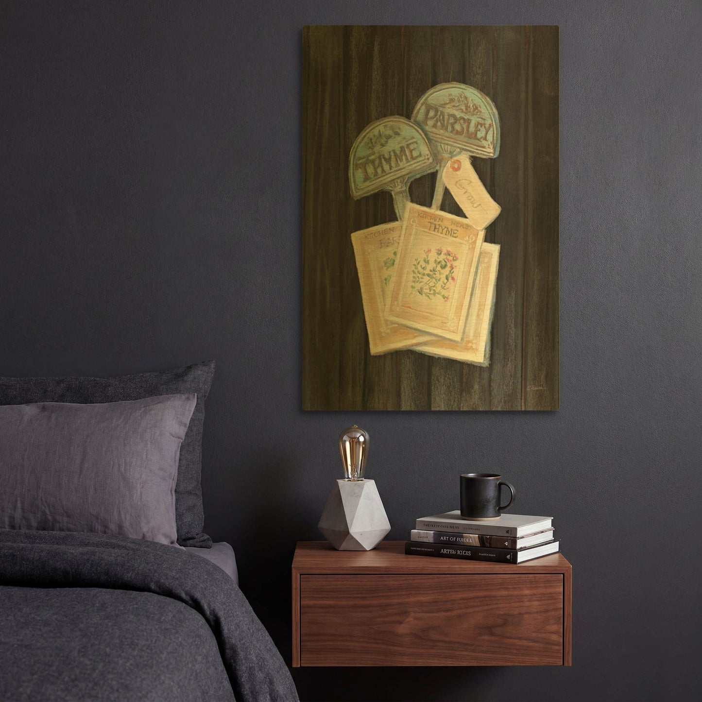 'Seed Packs Black Wood' By Carol Rowan Gold Metal Wall Art