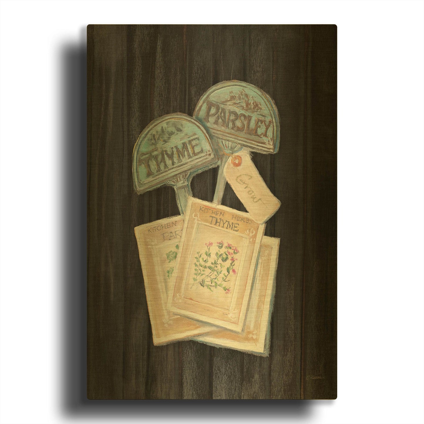 'Seed Packs Black Wood' By Carol Rowan Gold Metal Wall Art
