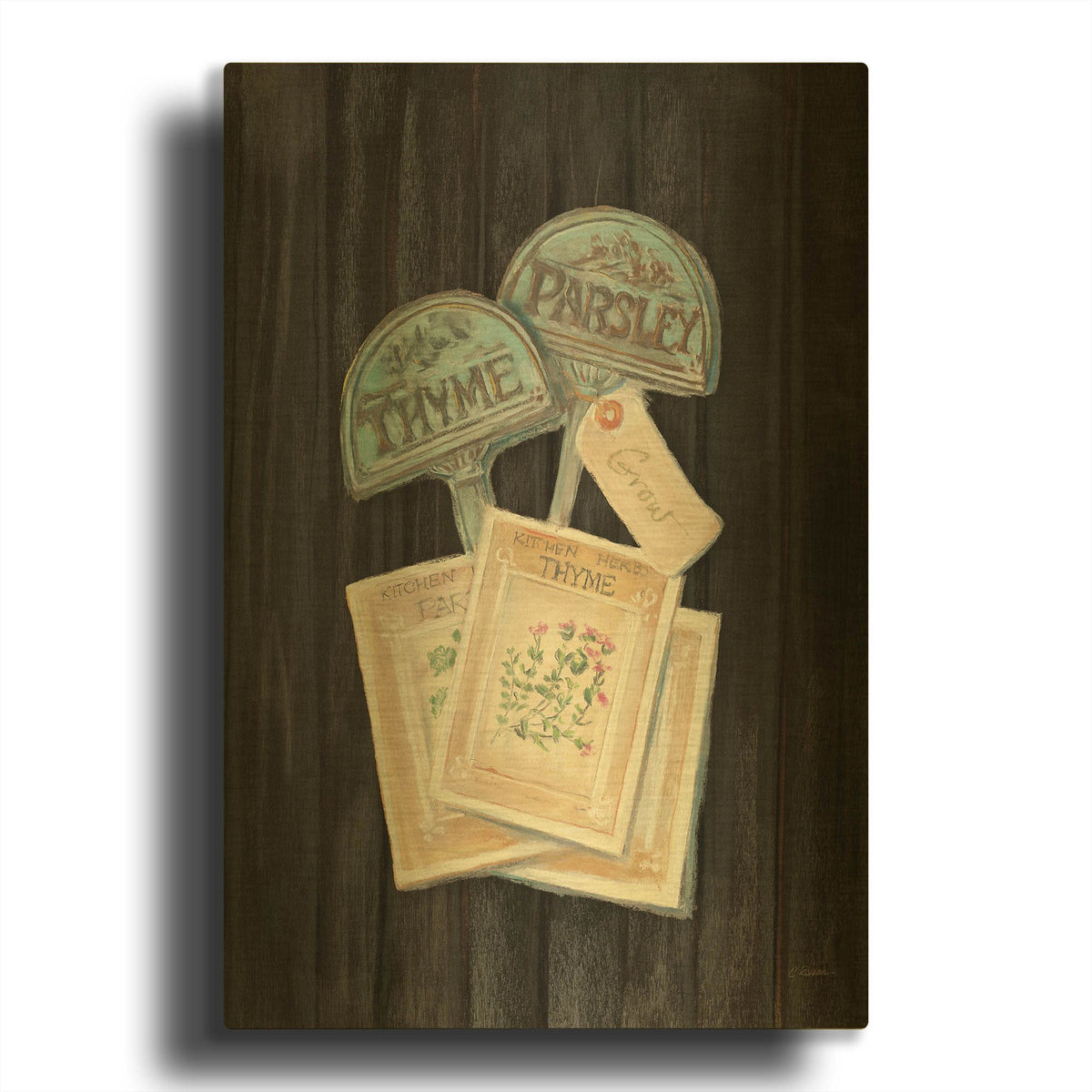 'Seed Packs Black Wood' By Carol Rowan Gold Metal Wall Art