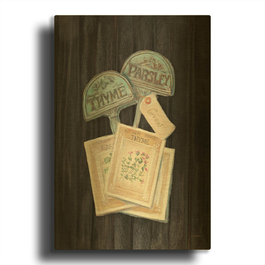 'Seed Packs Black Wood' By Carol Rowan Gold Metal Wall Art