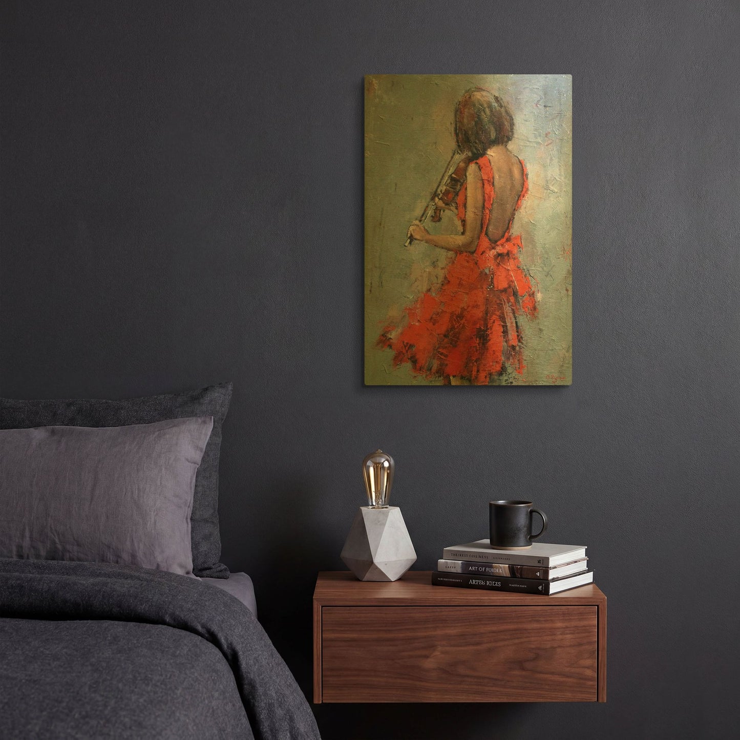 'Violinist in Red' By Alexander Gunin Gold Metal Wall Art