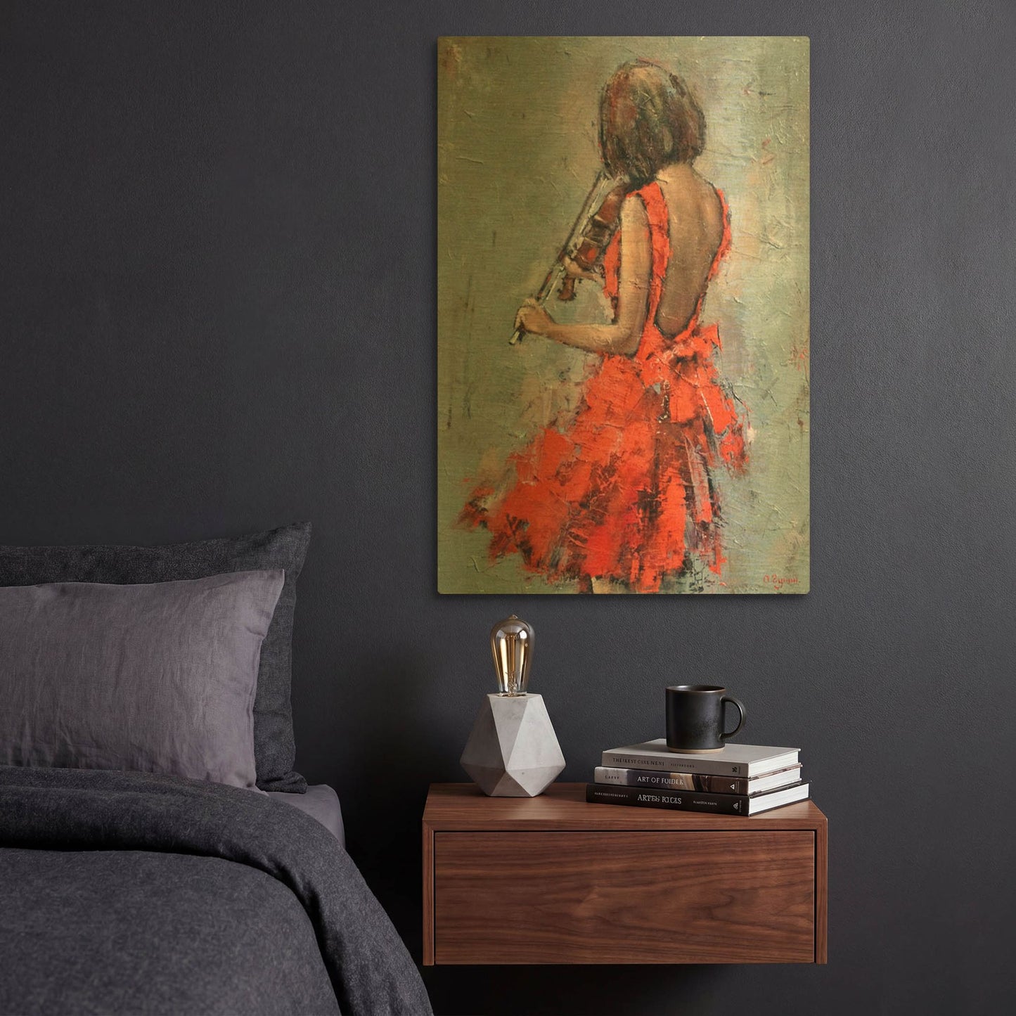 'Violinist in Red' By Alexander Gunin Gold Metal Wall Art