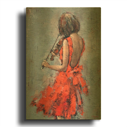 'Violinist in Red' By Alexander Gunin Gold Metal Wall Art