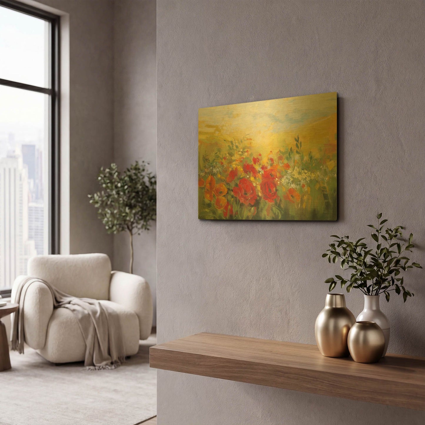 'Oriental Poppy Field Crop' By Carol Rowan Gold Metal Wall Art