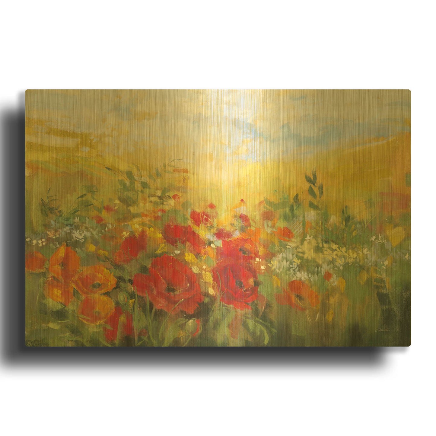 'Oriental Poppy Field Crop' By Carol Rowan Gold Metal Wall Art