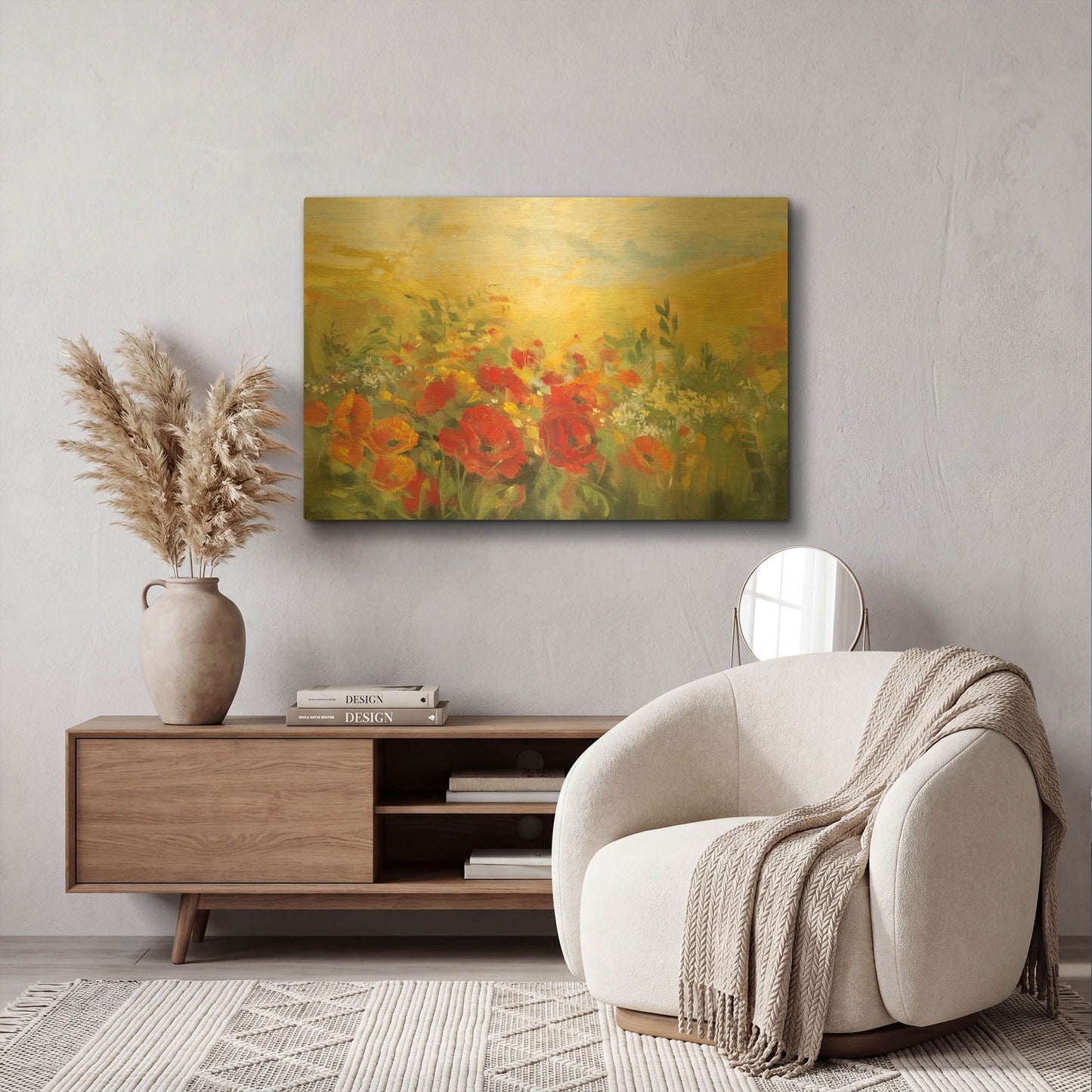 'Oriental Poppy Field Crop' By Carol Rowan Gold Metal Wall Art