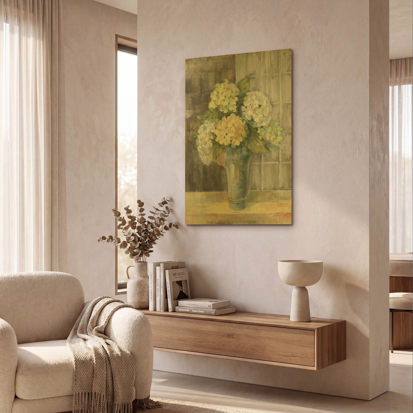'Yellow Hydrangea Gray' By Carol Rowan Gold Metal Wall Art