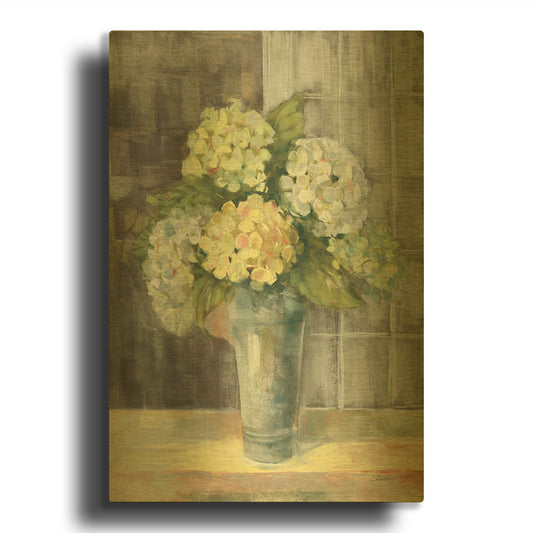 'Yellow Hydrangea Gray' By Carol Rowan Gold Metal Wall Art