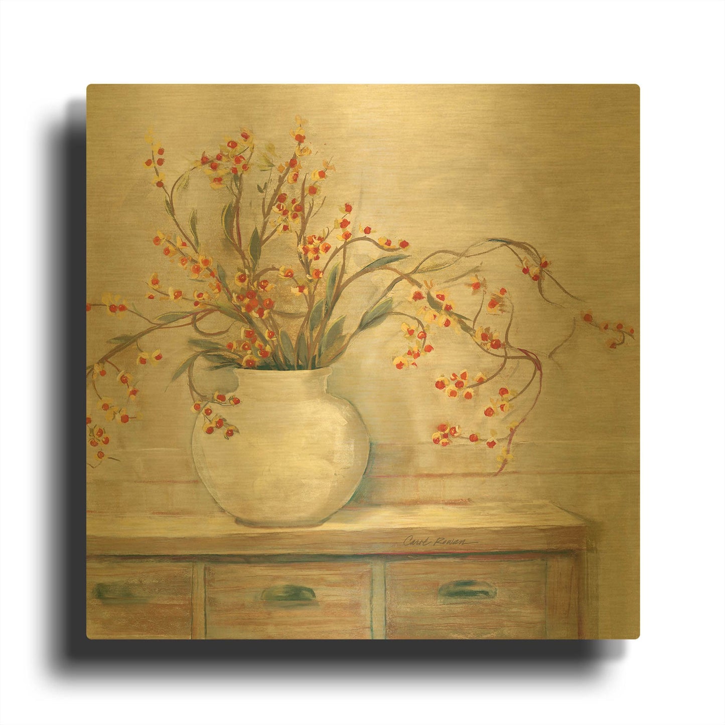 'Nancy Bittersweet Neutral Sq' By Carol Rowan Gold Metal Wall Art