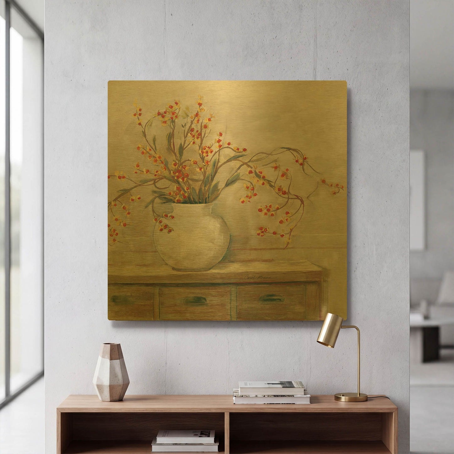 'Nancy Bittersweet Neutral Sq' By Carol Rowan Gold Metal Wall Art