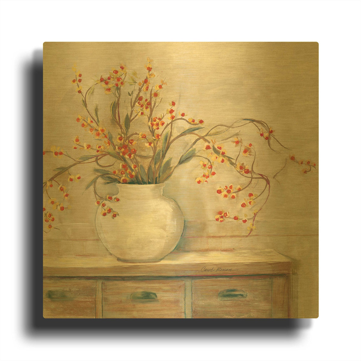 'Nancy Bittersweet Neutral Sq' By Carol Rowan Gold Metal Wall Art
