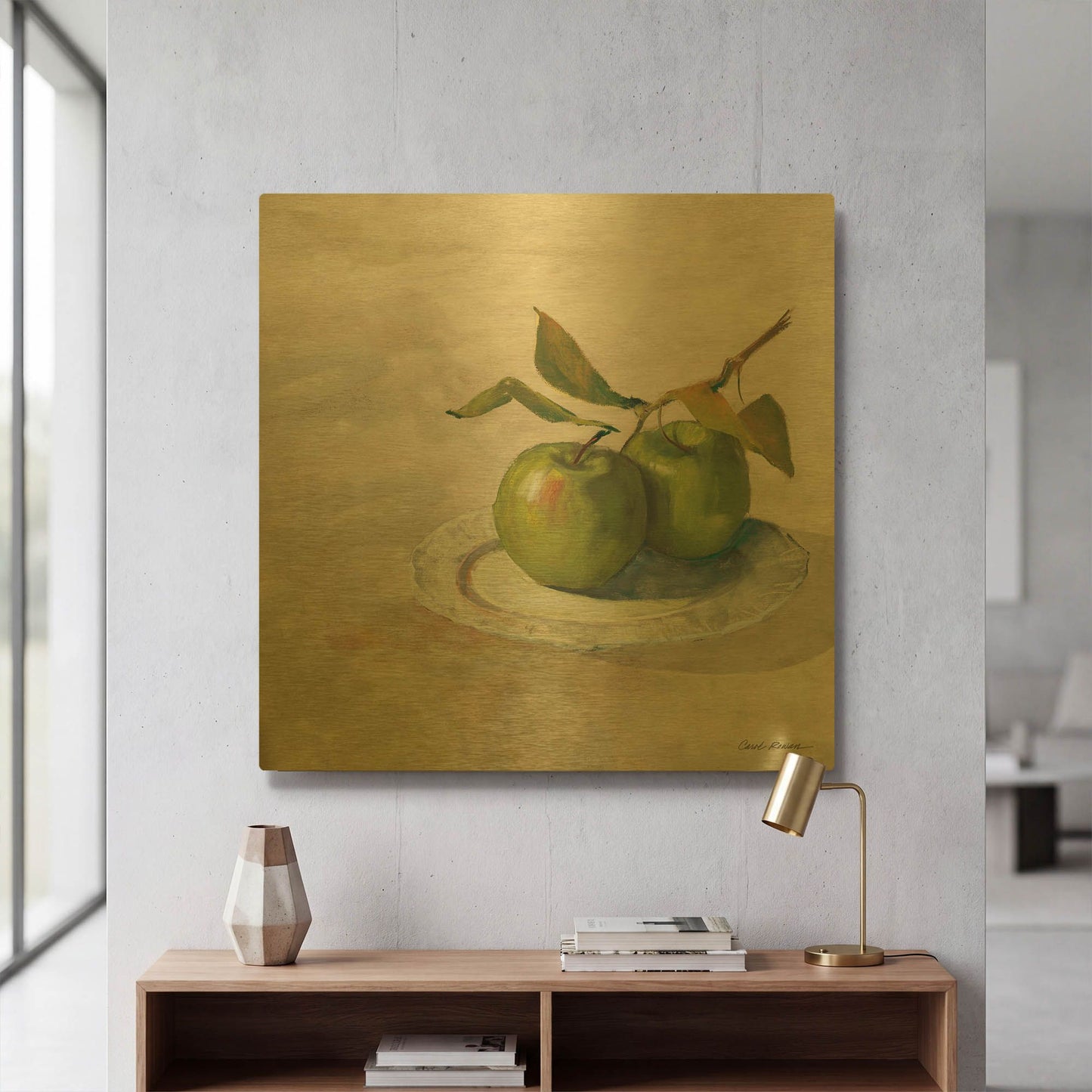 'Green Apple I Neutral' By Carol Rowan Gold Metal Wall Art