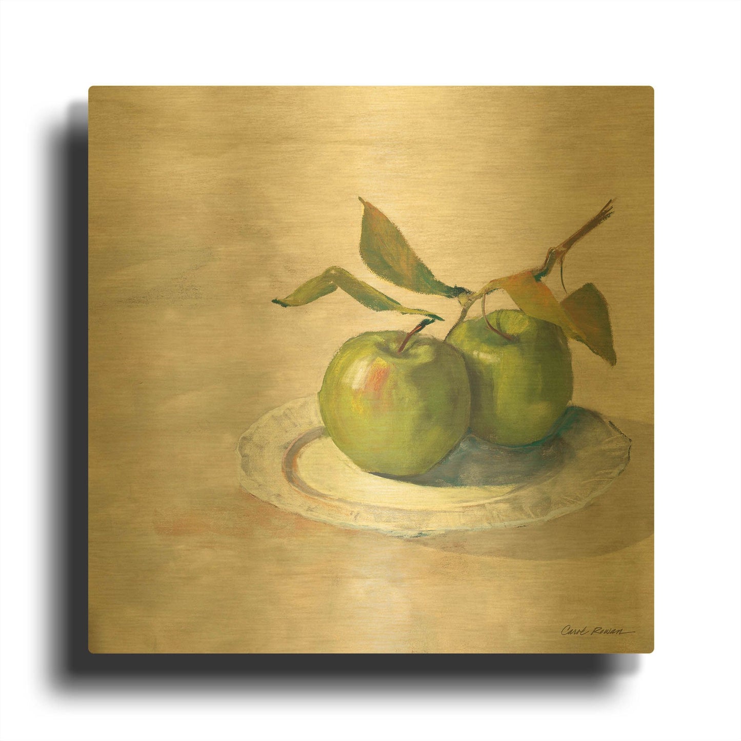 'Green Apple I Neutral' By Carol Rowan Gold Metal Wall Art