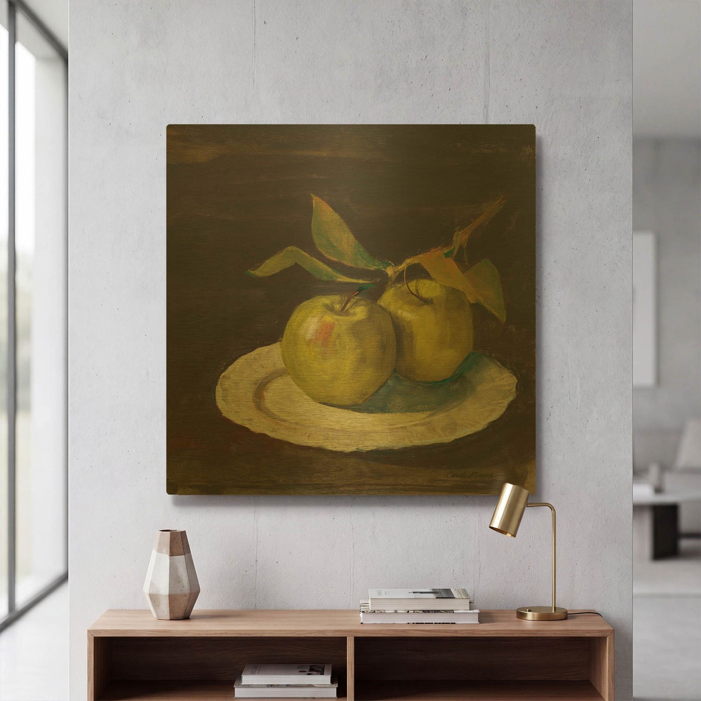 'Green Apple I Dark Brown' By Carol Rowan Gold Metal Wall Art