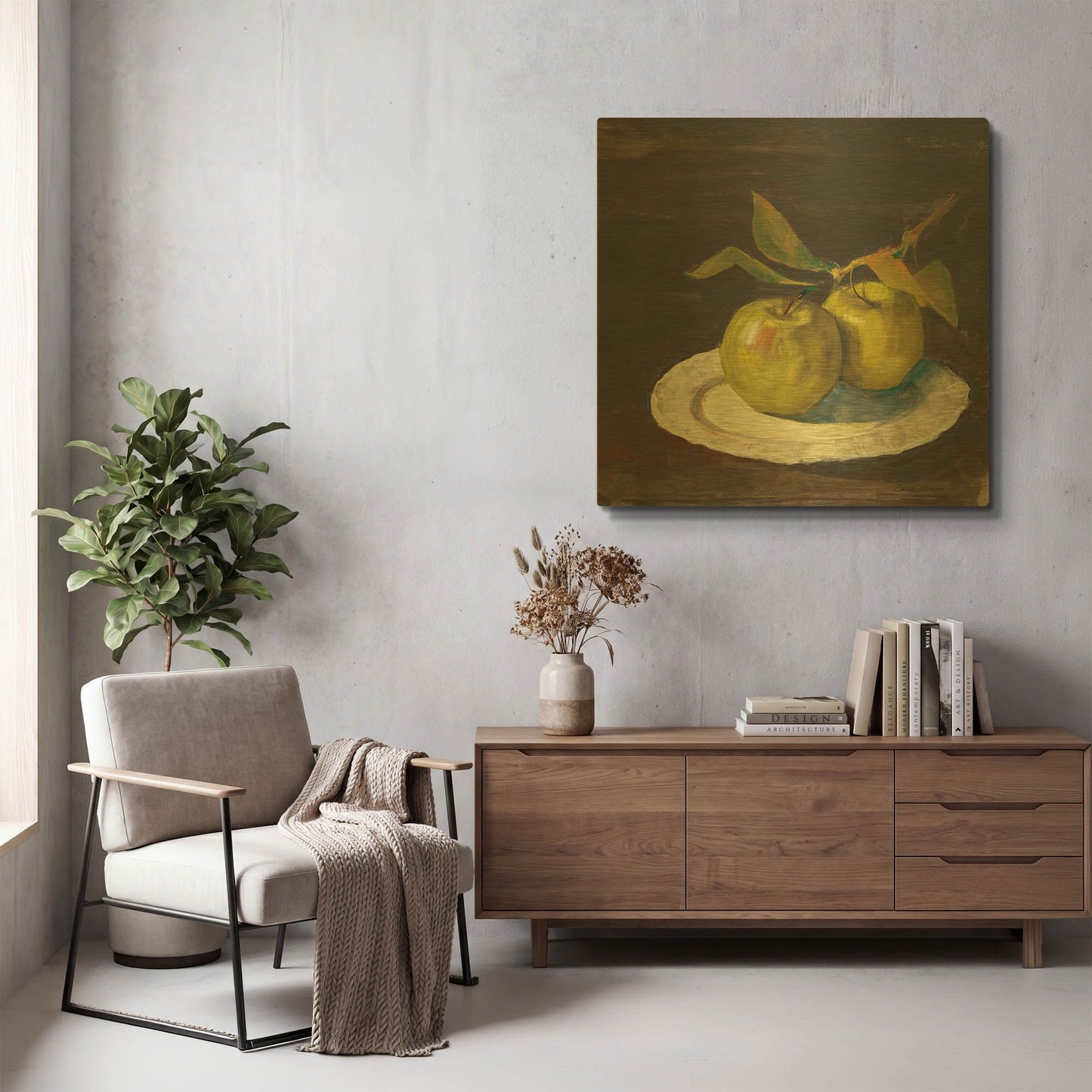 'Green Apple I Dark Brown' By Carol Rowan Gold Metal Wall Art