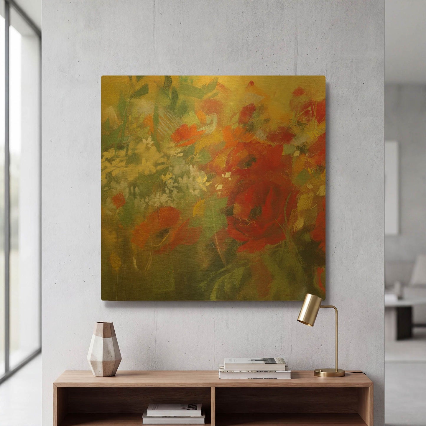 'Oriental Poppy Field II' By Carol Rowan Gold Metal Wall Art