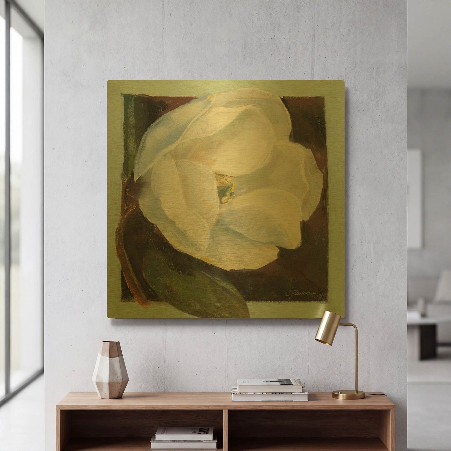 'Magnolia I' By Carol Rowan Gold Metal Wall Art