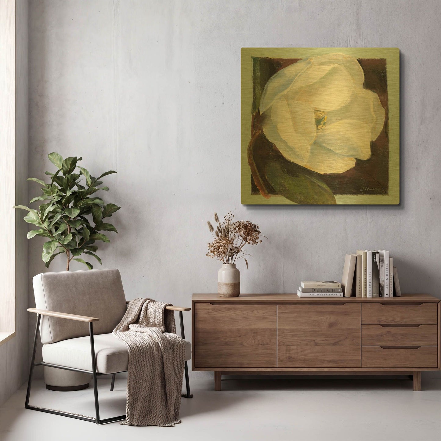 'Magnolia I' By Carol Rowan Gold Metal Wall Art