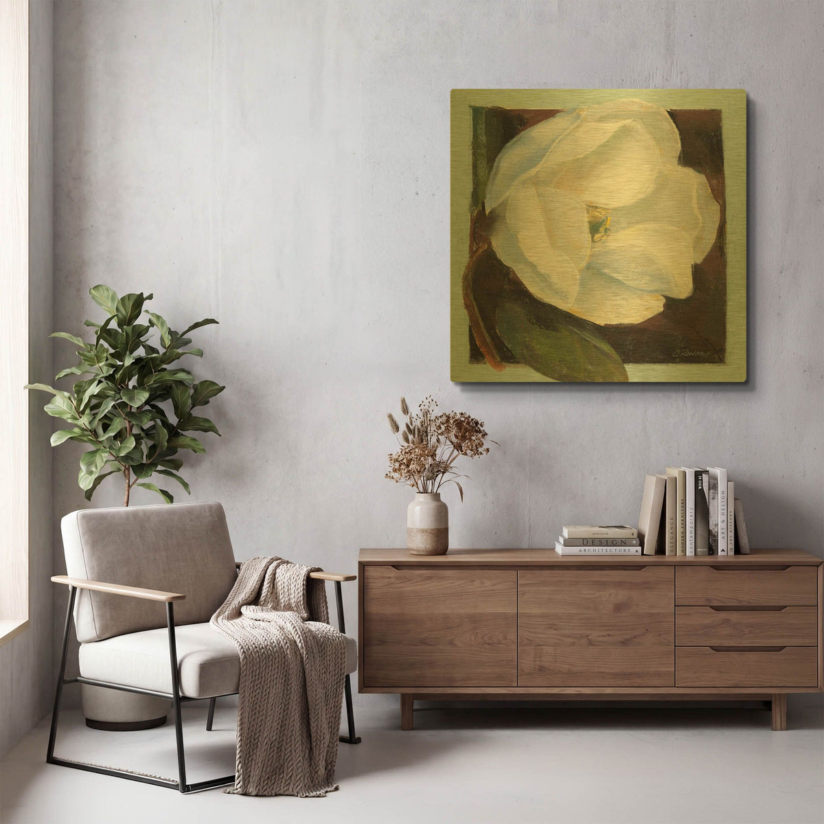 'Magnolia I' By Carol Rowan Gold Metal Wall Art
