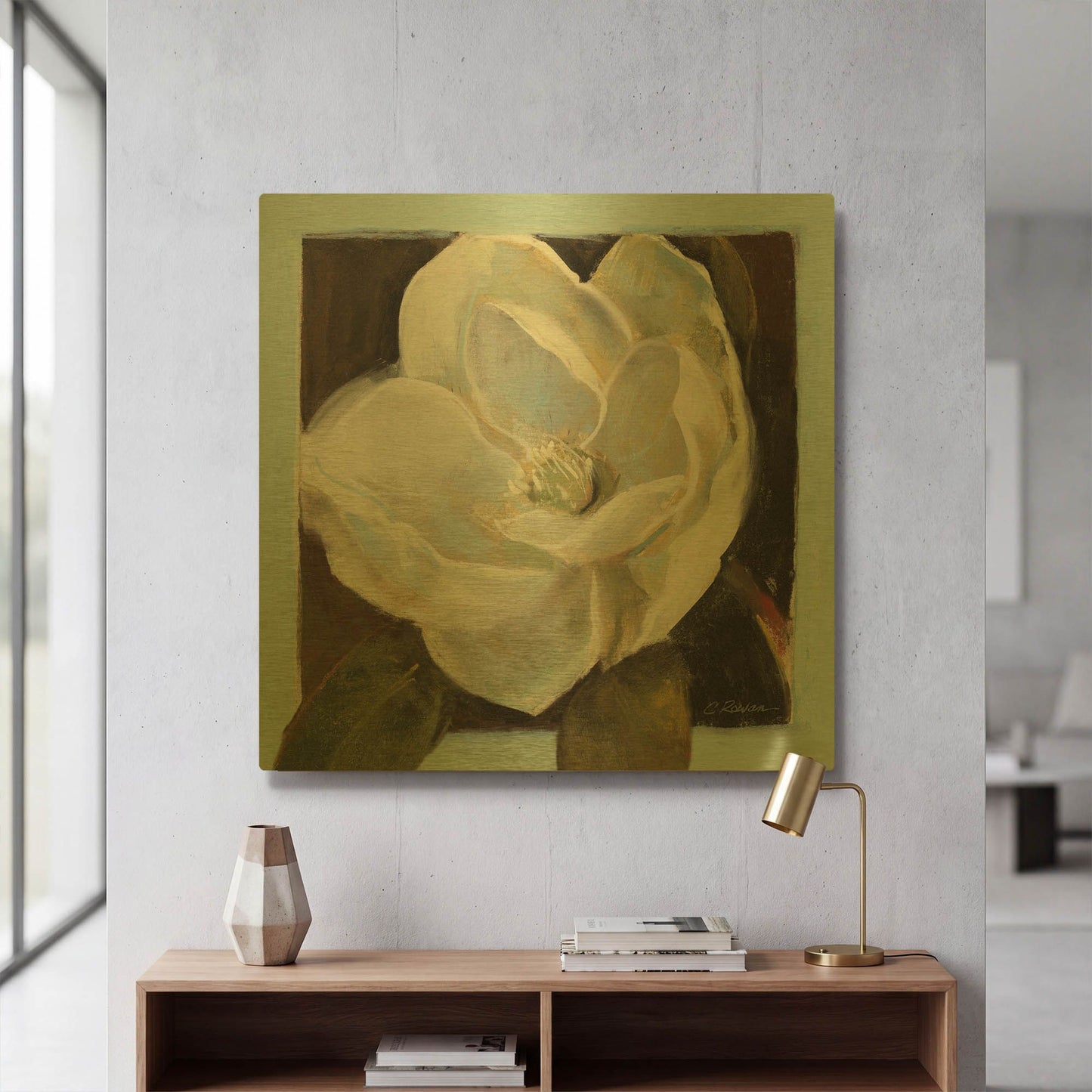 'Magnolia III' By Carol Rowan Gold Metal Wall Art