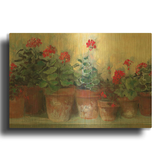 'Kathleens Geraniums' By Carol Rowan Gold Metal Wall Art