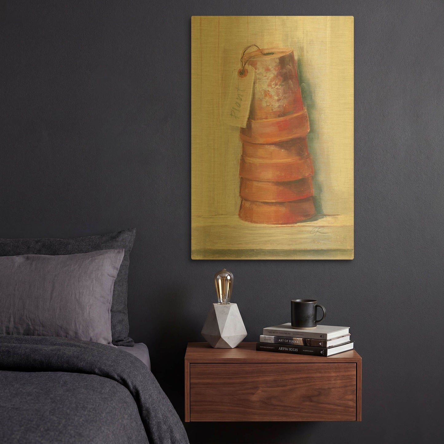 'Terracotta Pots' By Carol Rowan Gold Metal Wall Art