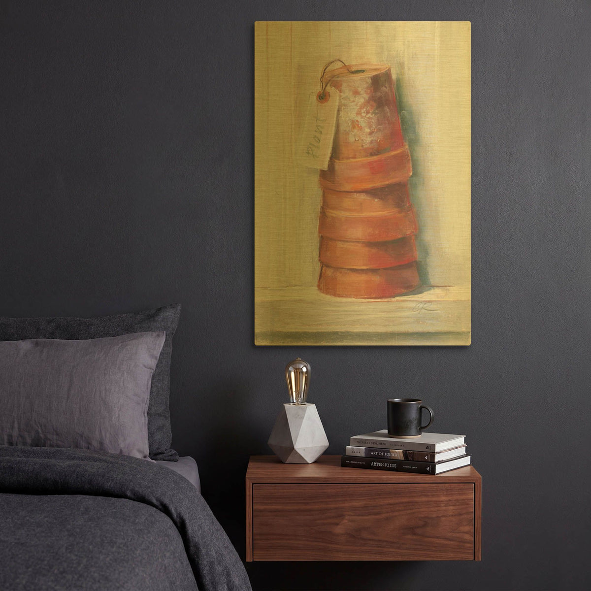 'Terracotta Pots' By Carol Rowan Gold Metal Wall Art