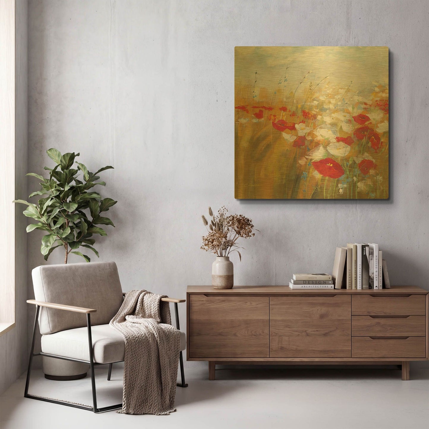'Poppies And Larkspur I' By Carol Rowan Gold Metal Wall Art