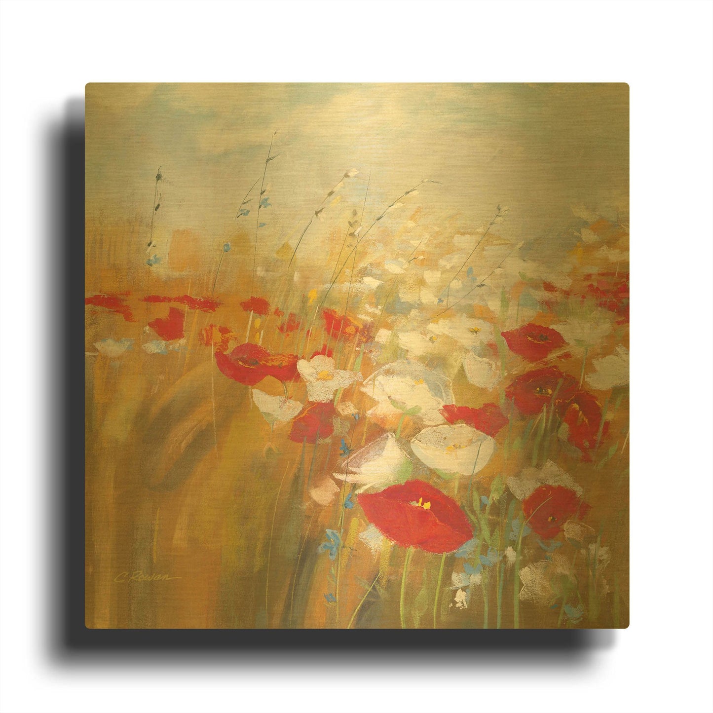 'Poppies And Larkspur I' By Carol Rowan Gold Metal Wall Art