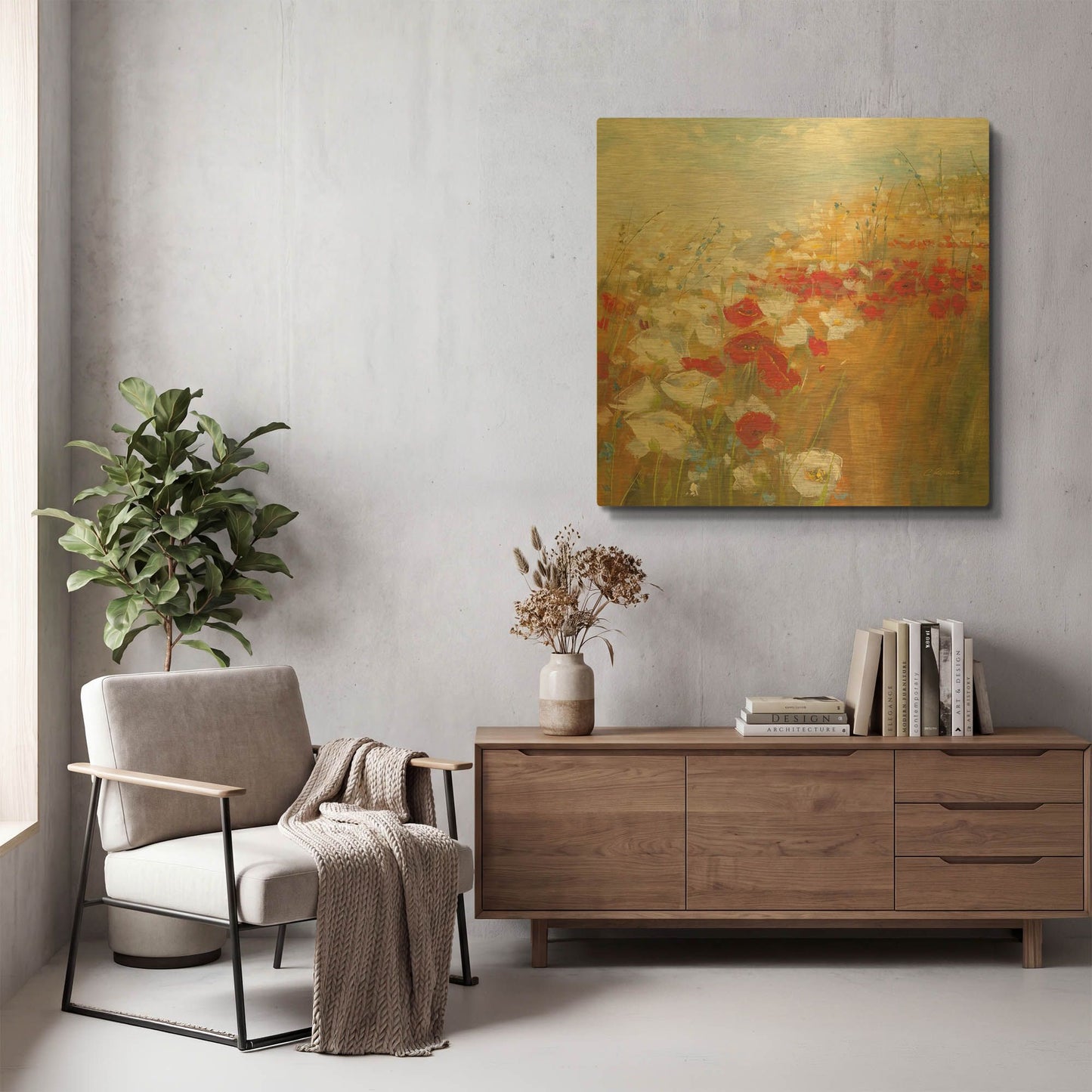 'Poppies And Larkspur II' By Carol Rowan Gold Metal Wall Art