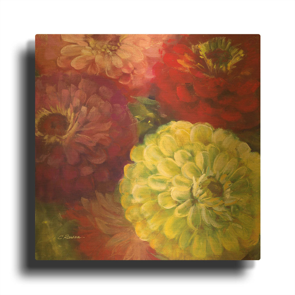 'Zinnia Gala I' By Carol Rowan Gold Metal Wall Art