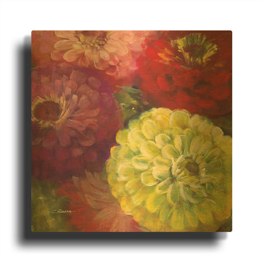 'Zinnia Gala I' By Carol Rowan Gold Metal Wall Art