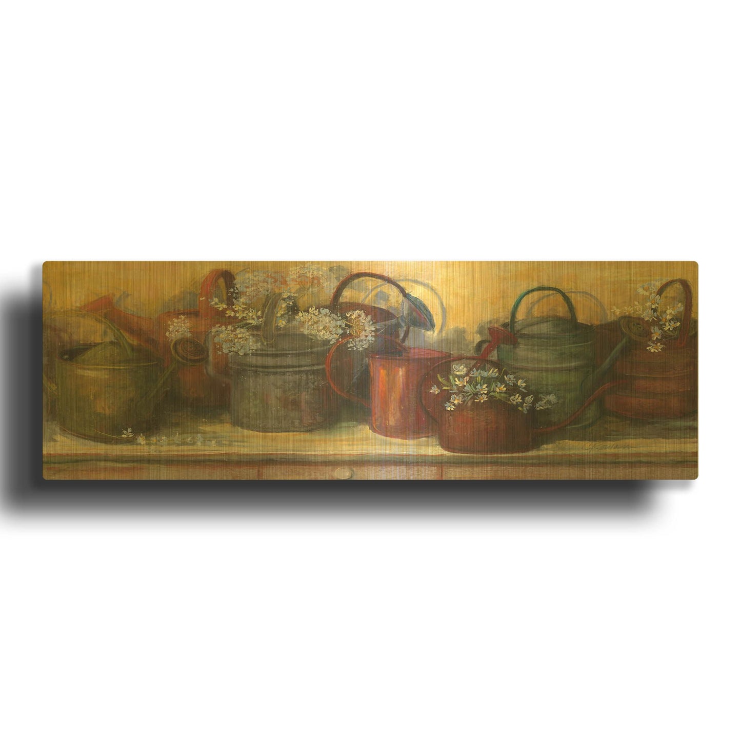 'Watering Cans' By Carol Rowan Gold Metal Wall Art
