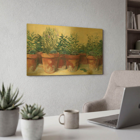 'Potted Herbs I' By Carol Rowan Gold Metal Wall Art