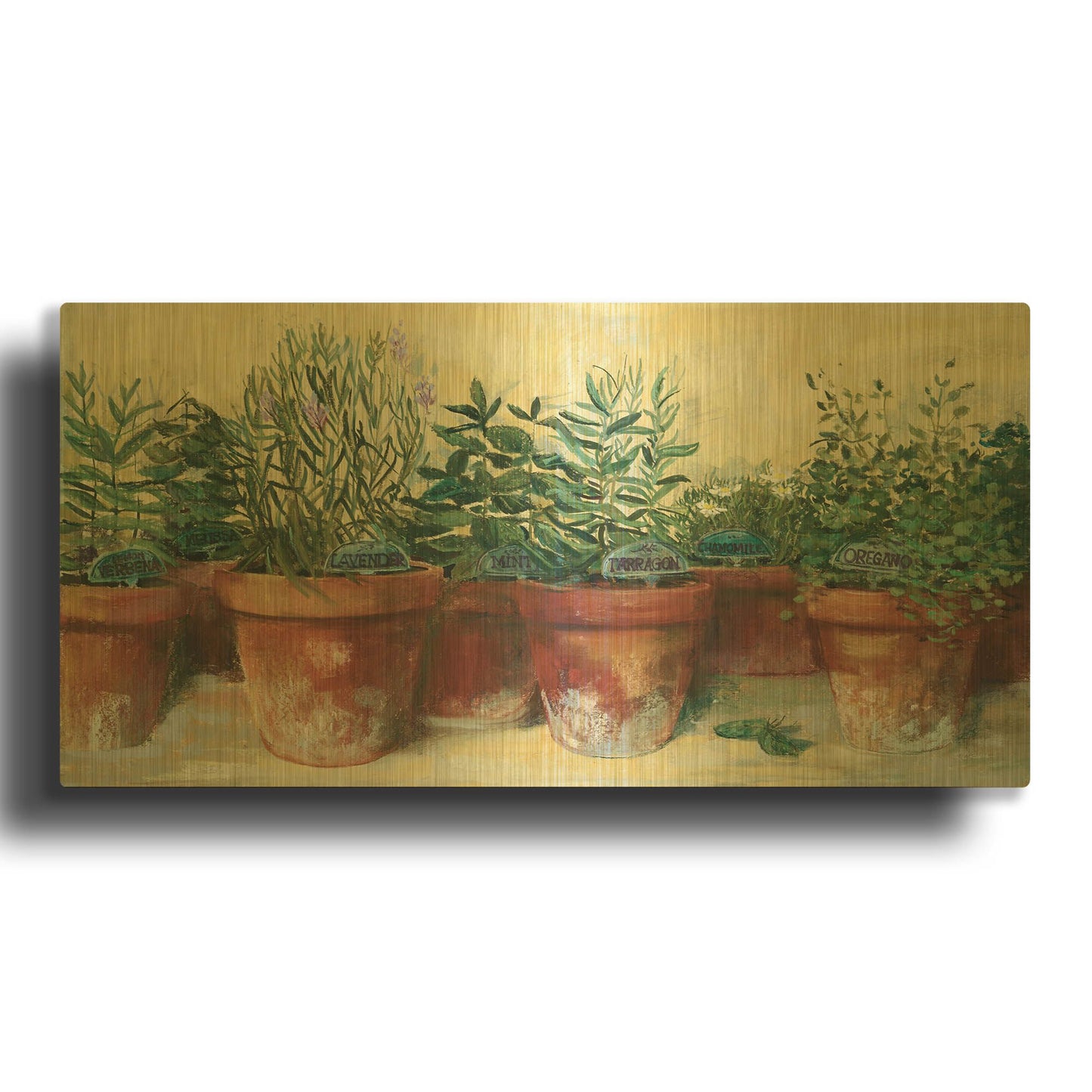 'Potted Herbs I' By Carol Rowan Gold Metal Wall Art