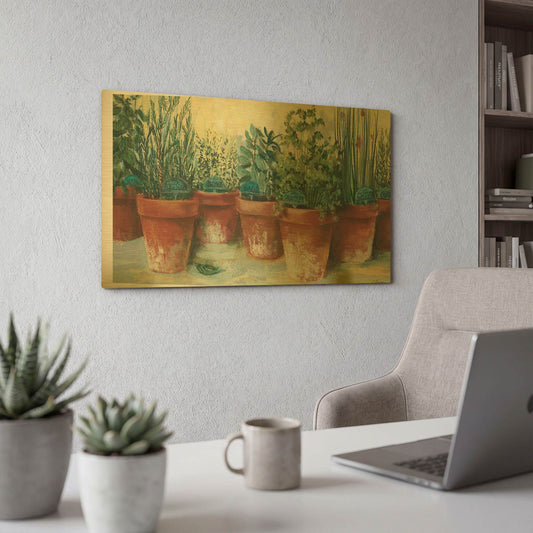 'Potted Herbs II' By Carol Rowan Gold Metal Wall Art