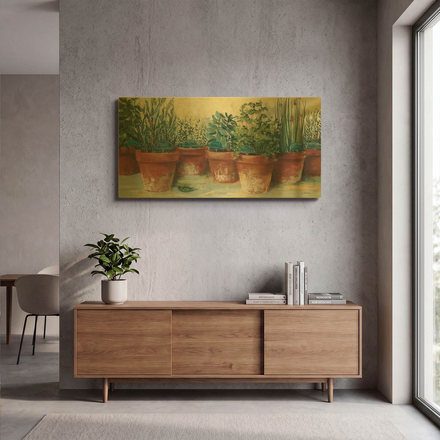 'Potted Herbs II' By Carol Rowan Gold Metal Wall Art