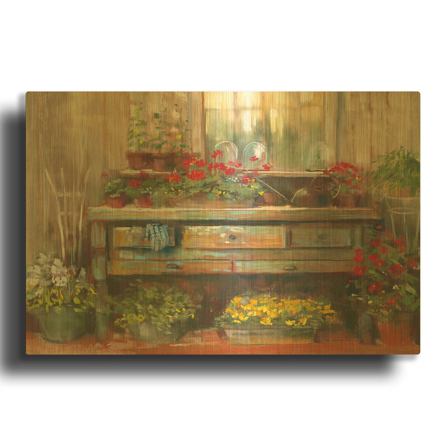 'Gardeners Table' By Carol Rowan Gold Metal Wall Art