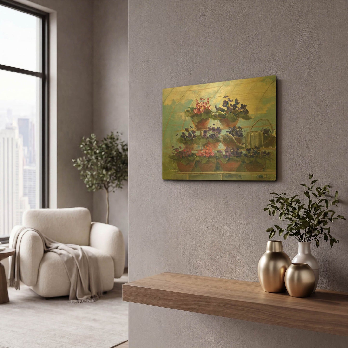 'Violets' By Carol Rowan Gold Metal Wall Art