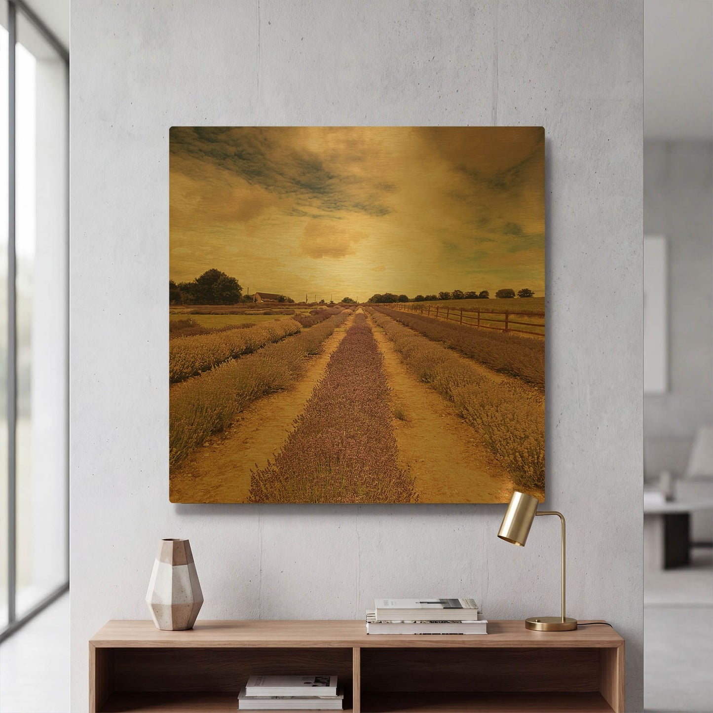 'Lavender Fields Forever' By Keri Bevan Gold Metal Wall Art