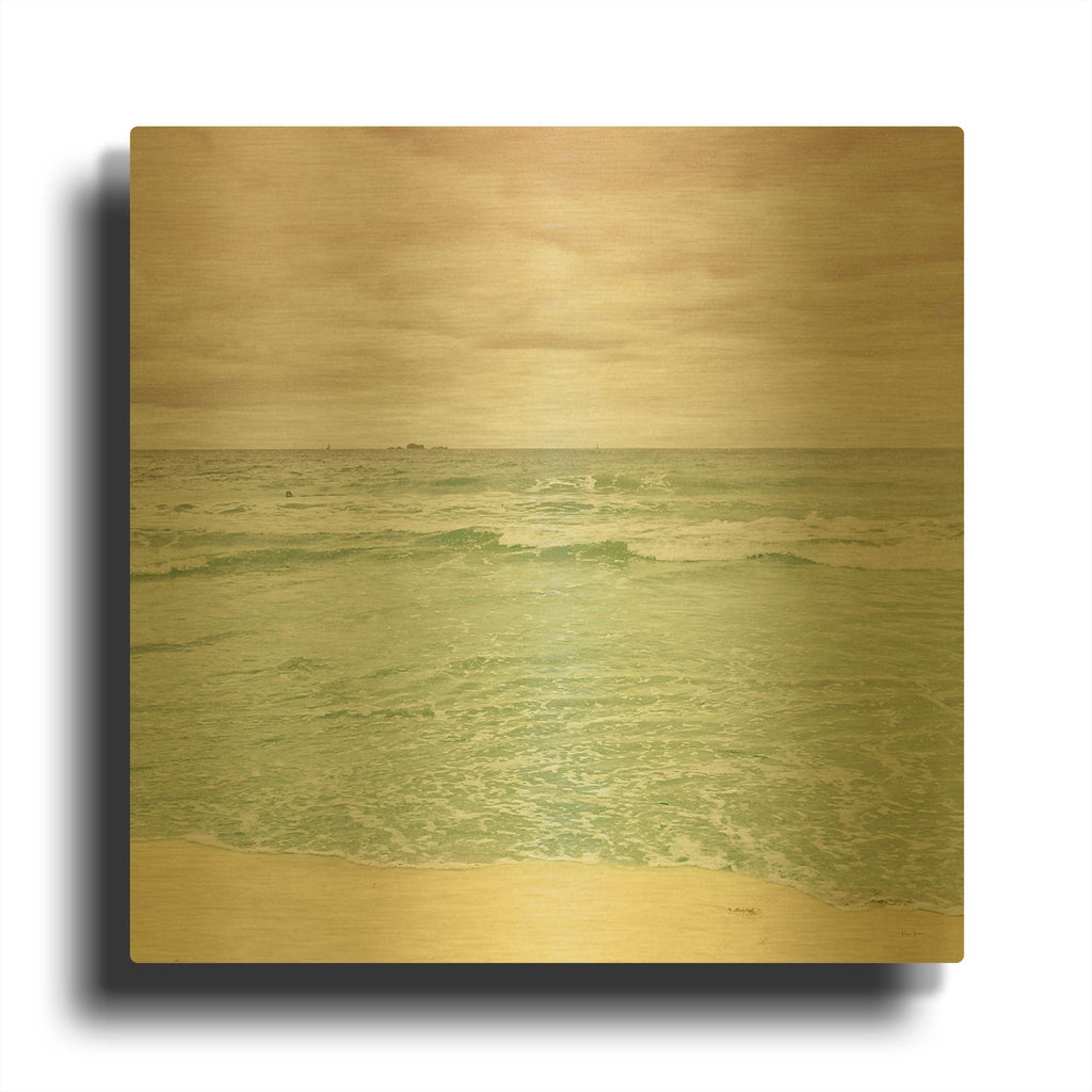 'Beach Tricolor Square' By Keri Bevan Gold Metal Wall Art