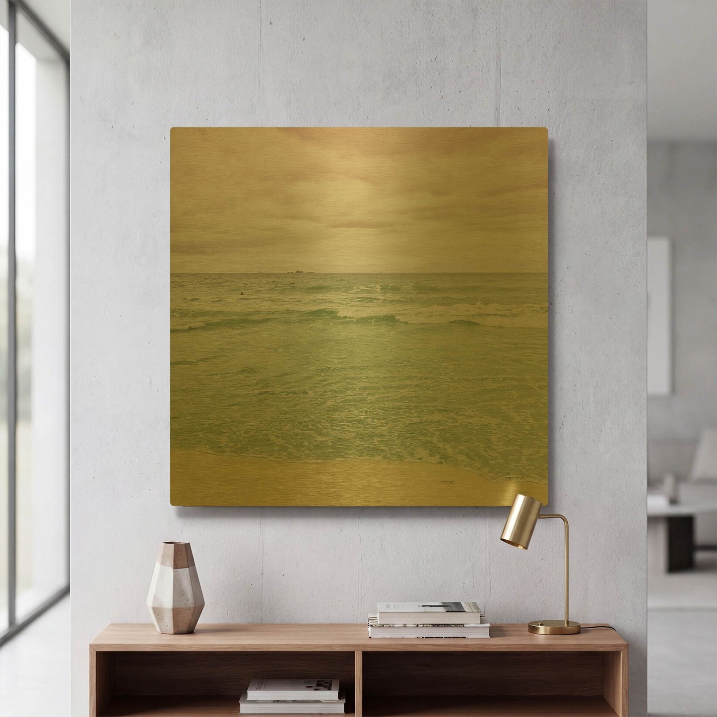 'Beach Tricolor Square' By Keri Bevan Gold Metal Wall Art