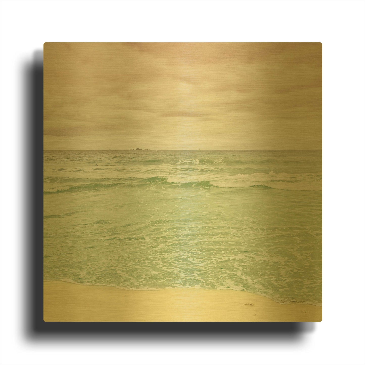'Beach Tricolor Square' By Keri Bevan Gold Metal Wall Art