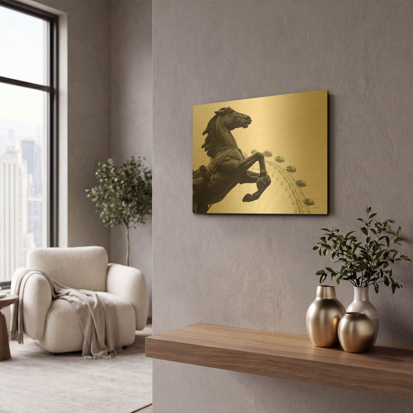 'London Eye I' By Keri Bevan Gold Metal Wall Art