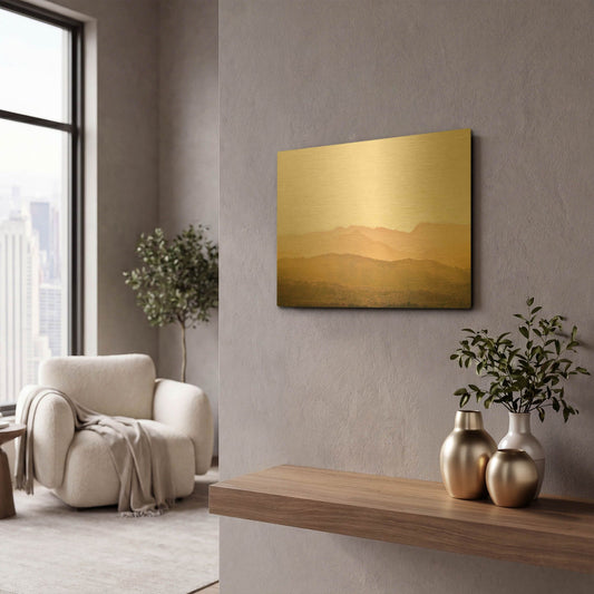 'A Watercolor Wash Of Light Crop Mustard And Blush' By Keri Bevan Gold Metal Wall Art